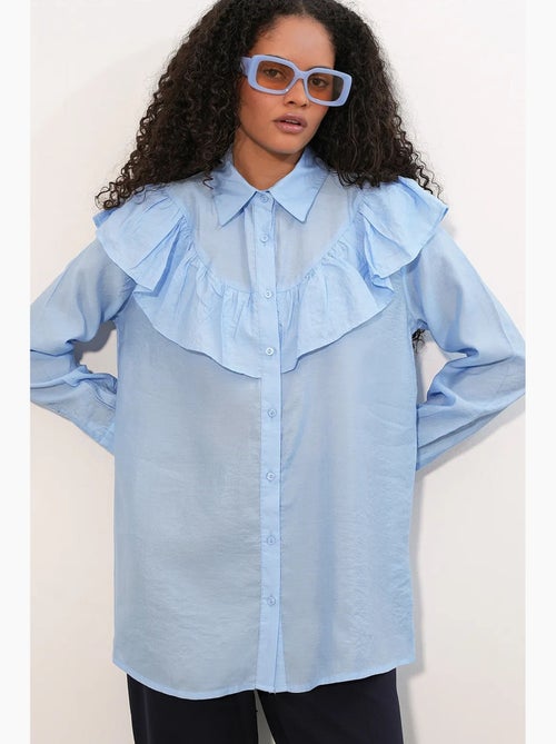 Camisa longa relaxed com detalhe de folho bdart - Kiabi Camisa longa relaxed com detalhe de folho bdart - Kiabi