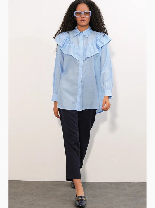 Camisa longa relaxed com detalhe de folho bdart - Kiabi Camisa longa relaxed com detalhe de folho bdart - Kiabi