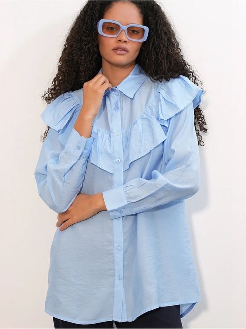 Camisa longa relaxed com detalhe de folho bdart - Kiabi Camisa longa relaxed com detalhe de folho bdart - Kiabi