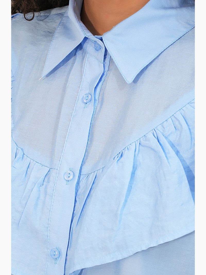 Camisa longa relaxed com detalhe de folho bdart Azul-céu - Kiabi