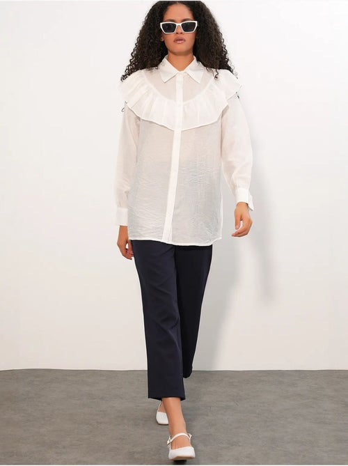 Camisa longa relaxed com detalhe de folho bdart - Kiabi Camisa longa relaxed com detalhe de folho bdart - Kiabi