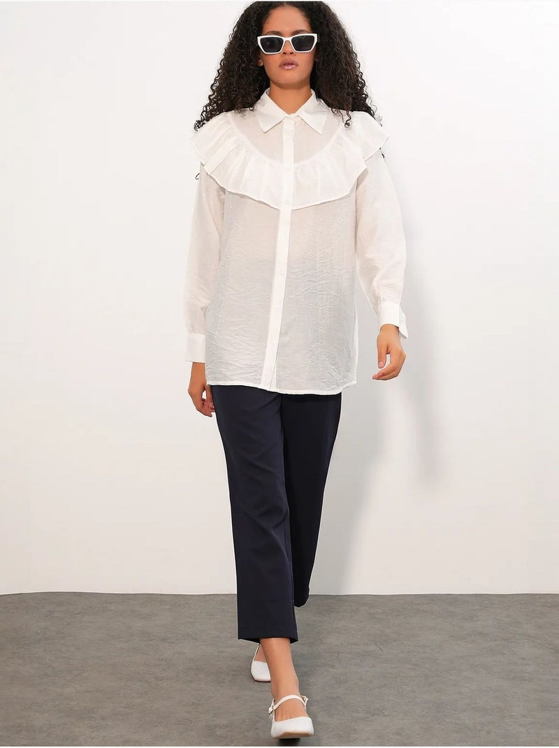 Camisa longa relaxed com detalhe de folho bdart Branco - Kiabi