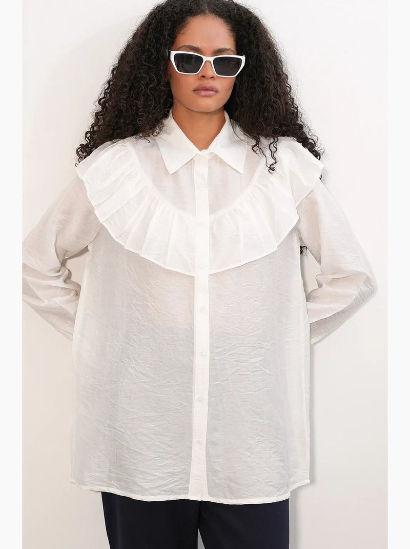 Camisa longa relaxed com detalhe de folho bdart Branco - Kiabi