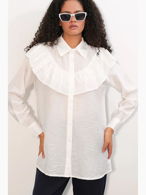 Camisa longa relaxed com detalhe de folho bdart - Kiabi Camisa longa relaxed com detalhe de folho bdart - Kiabi