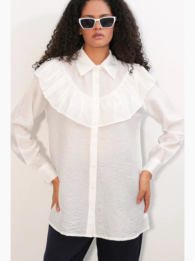 Camisa longa relaxed com detalhe de folho bdart Branco - Kiabi