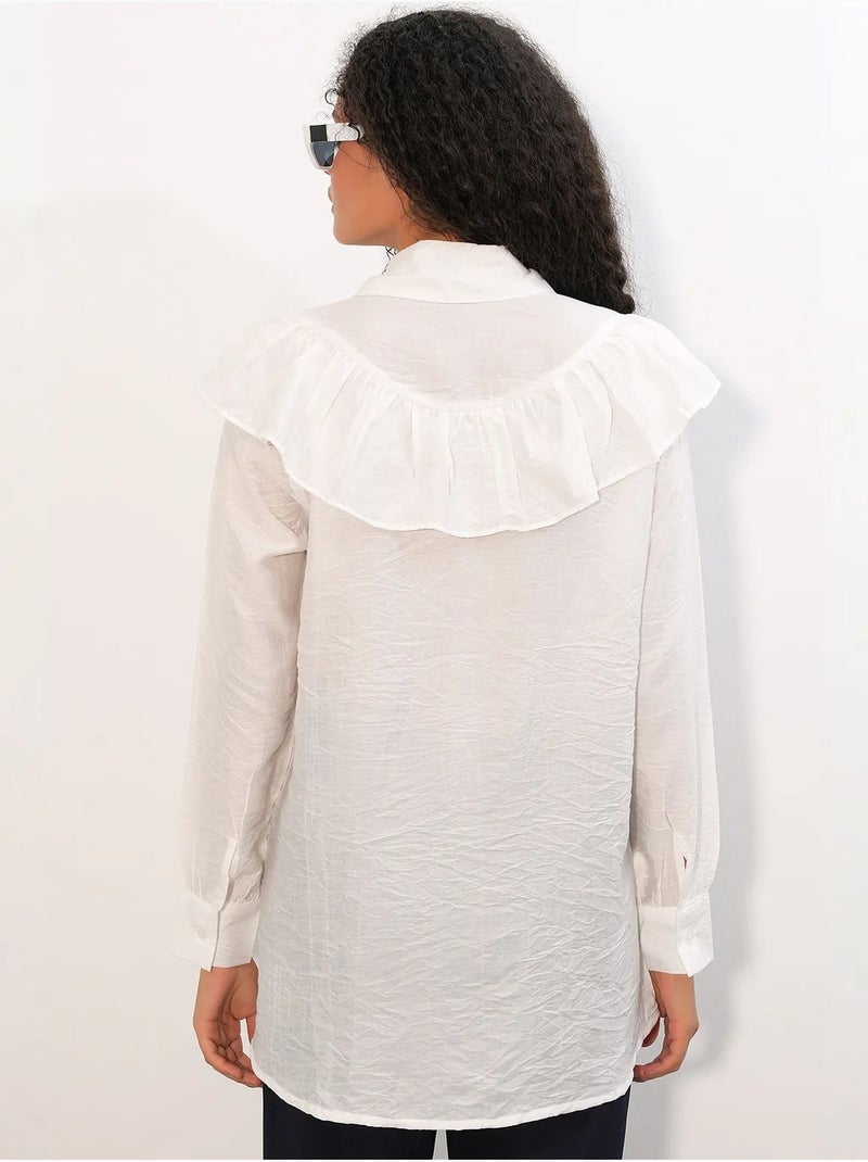Camisa longa relaxed com detalhe de folho bdart Branco - Kiabi