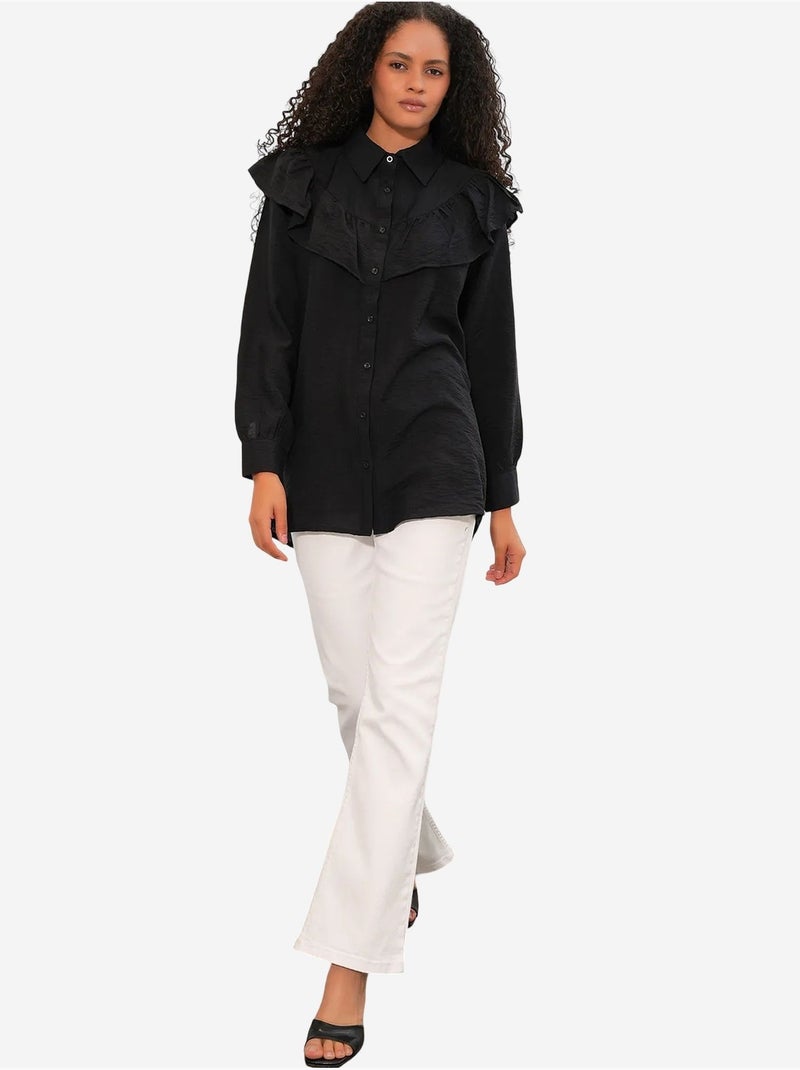Camisa longa relaxed com detalhe de folho bdart Preto - Kiabi