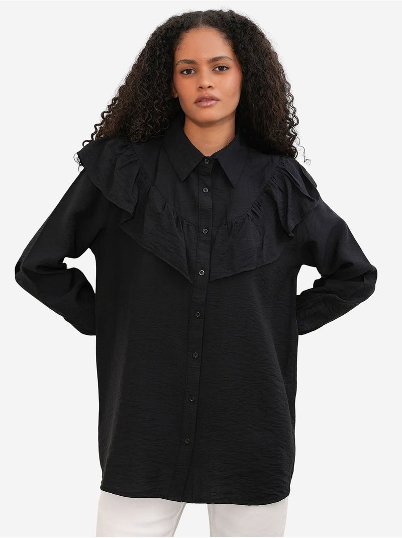 Camisa longa relaxed com detalhe de folho bdart Preto - Kiabi