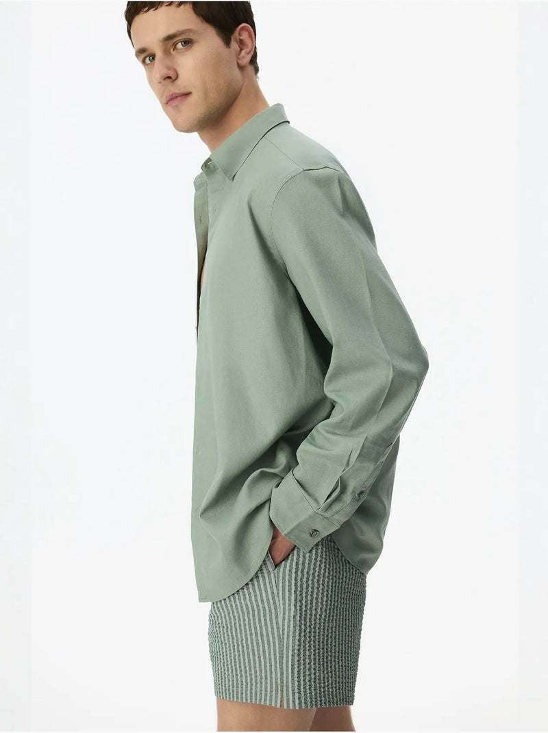 Camisa masculina air em mistura de linho penti Verde menta - Kiabi