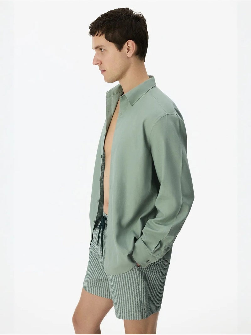Camisa masculina air em mistura de linho penti Verde menta - Kiabi