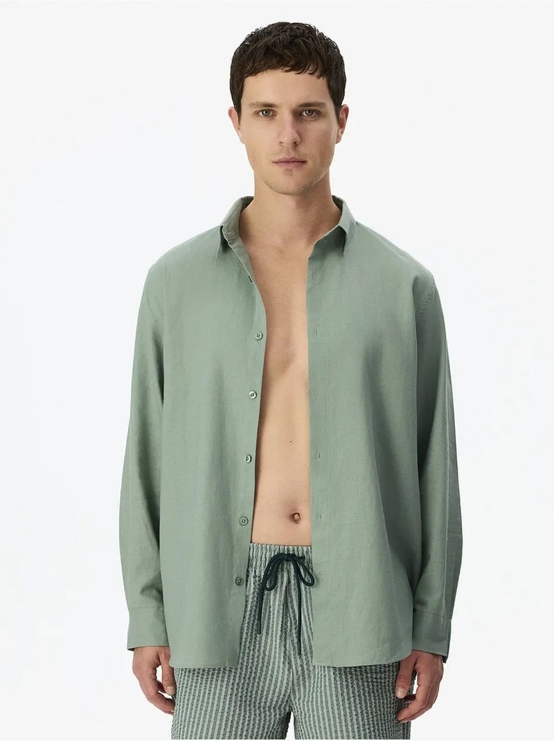 Camisa masculina air em mistura de linho penti Verde menta - Kiabi