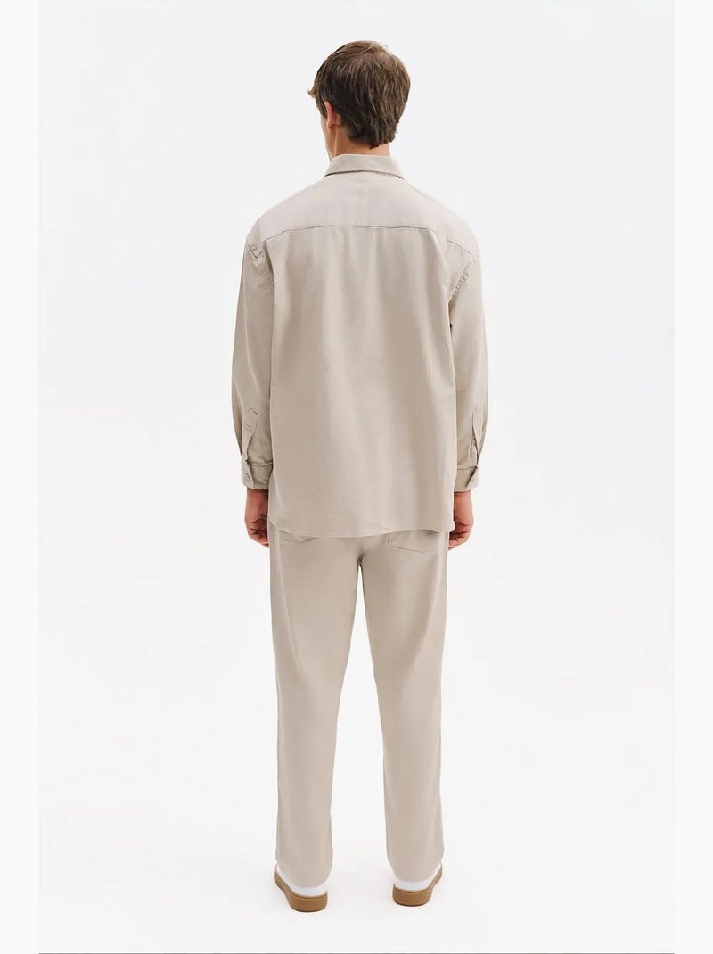 Camisa masculina de algodão e lycra giesto Bege-argila - Kiabi