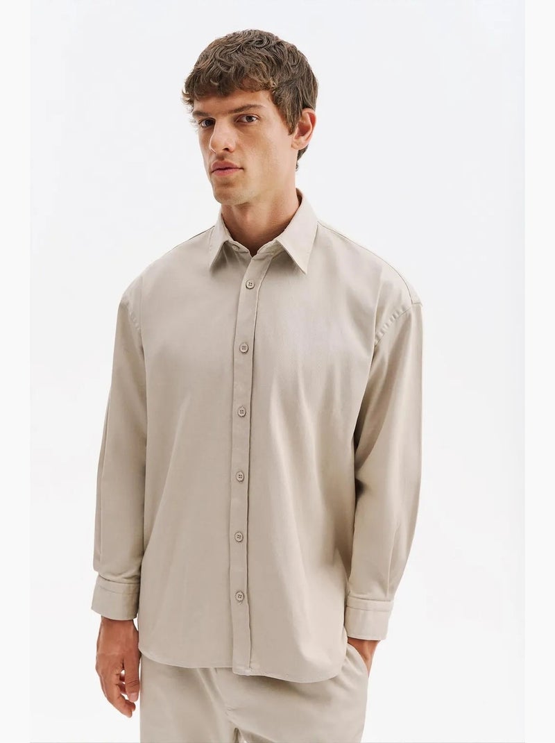 Camisa masculina de algodão e lycra giesto Bege-argila - Kiabi