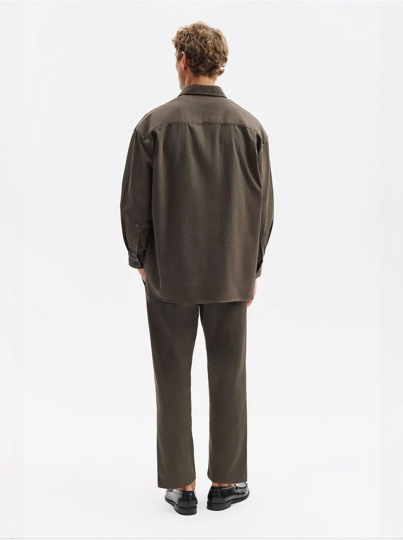 Camisa masculina de algodão-lycra giesto Verde cáqui - Kiabi