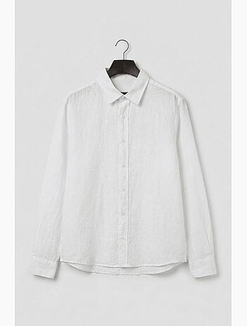 Camisa masculina de manga comprida em mistura de algodão e linho giesto