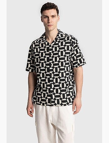 Camisa masculina de popelina de algodão com estampa geométrica giesto