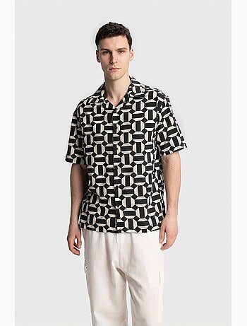 Camisa masculina de popelina de algodão com estampa geométrica giesto