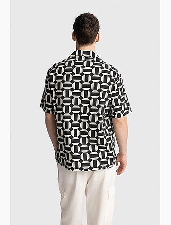 Camisa masculina de popelina de algodão com estampa geométrica giesto