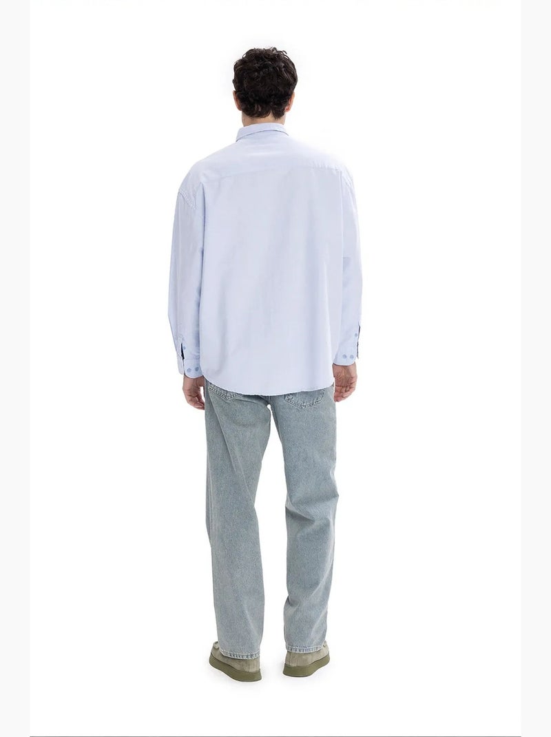 Camisa masculina de popelina de algodão texturizada giesto Azul-céu - Kiabi