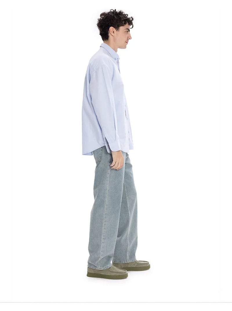 Camisa masculina de popelina de algodão texturizada giesto Azul-céu - Kiabi