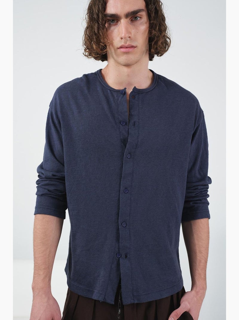 Camisa masculina em malha giesto Azul-marinho - Kiabi