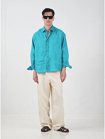 Camisa masculina oversized de linho de manga comprida giesto