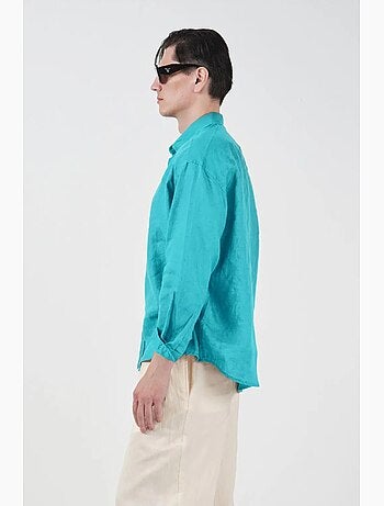 Camisa masculina oversized de linho de manga comprida giesto