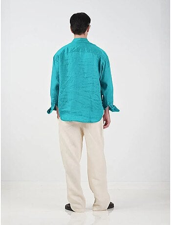 Camisa masculina oversized de linho de manga comprida giesto