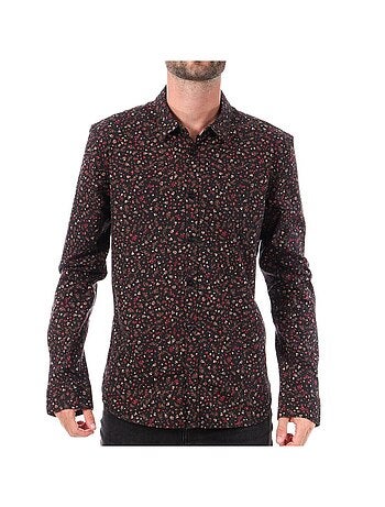 Camisa Masculina Teddy Smith Carton Stretch Preta/Vermelha com Padrão Floral