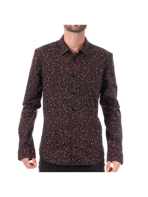 Camisa Masculina Teddy Smith Carton Stretch Preta/Vermelha com Padrão Floral - Kiabi Camisa Masculina Teddy Smith Carton Stretch Preta/Vermelha com Padrão Floral - Kiabi
