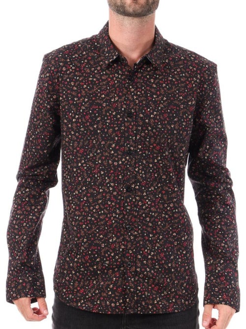 Camisa Masculina Teddy Smith Carton Stretch Preta/Vermelha com Padrão Floral - Kiabi Camisa Masculina Teddy Smith Carton Stretch Preta/Vermelha com Padrão Floral - Kiabi
