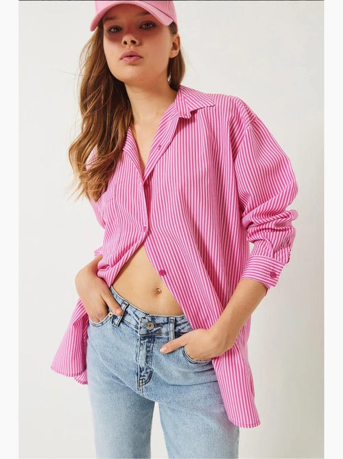 Camisa overshirt às riscas com botões e racha lucci - Kiabi