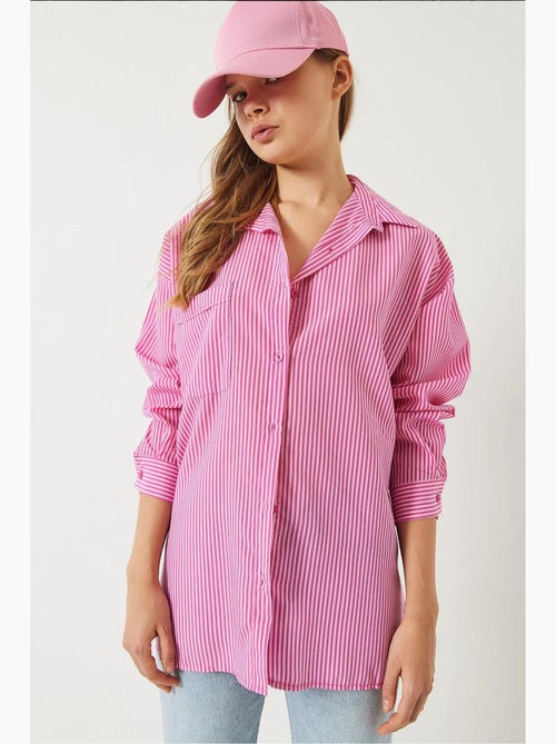 Camisa overshirt às riscas com botões e racha lucci - Kiabi