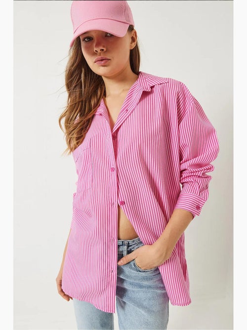 Camisa overshirt às riscas com botões e racha lucci - Kiabi