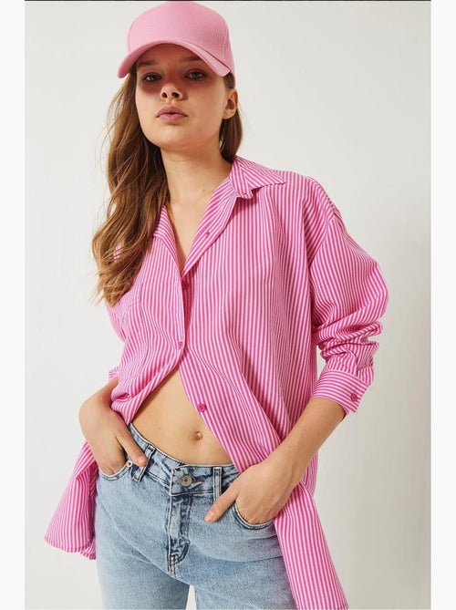 Camisa overshirt às riscas com botões e racha lucci - Kiabi