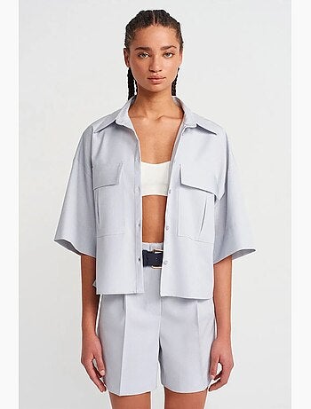 Camisa overshirt cropped oversized em crepe dilvin