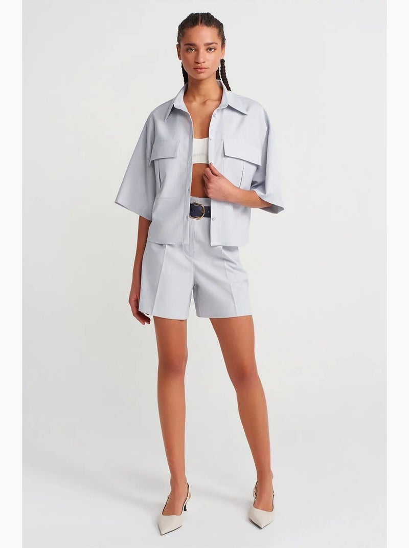 Camisa overshirt cropped oversized em crepe dilvin Azul claro - Kiabi