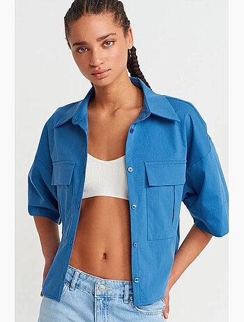 Camisa overshirt cropped oversized em crepe dilvin