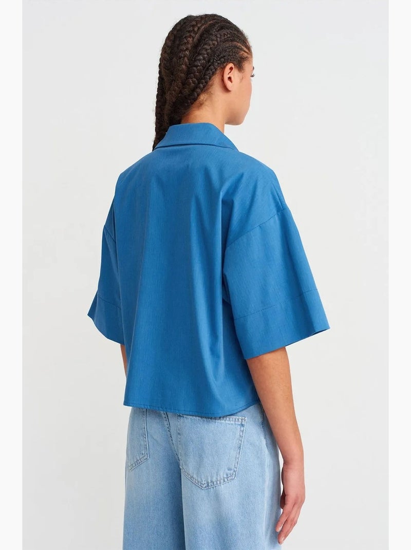 Camisa overshirt cropped oversized em crepe dilvin Azul-elétrico - Kiabi