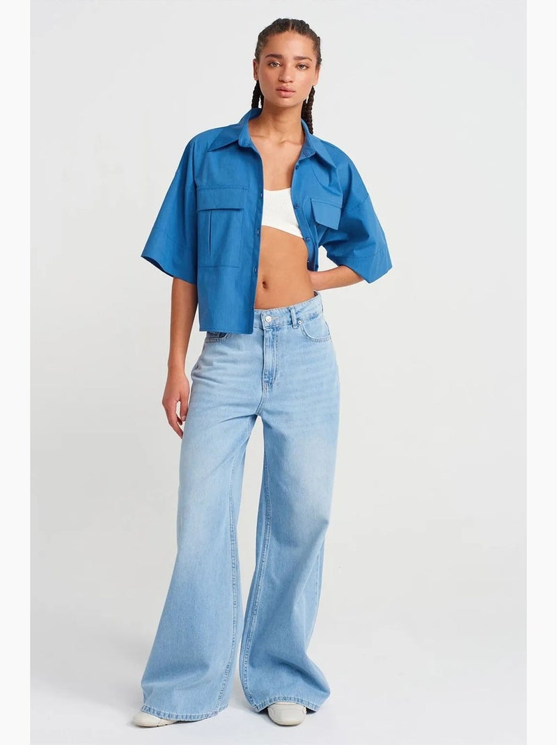 Camisa overshirt cropped oversized em crepe dilvin Azul-elétrico - Kiabi