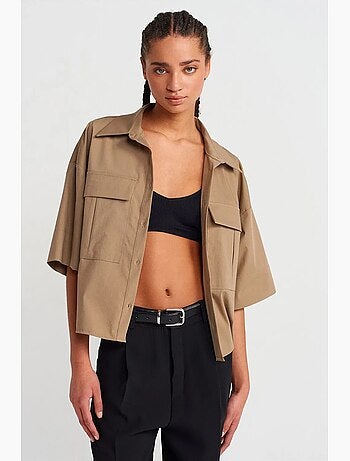 Camisa overshirt cropped oversized em crepe dilvin