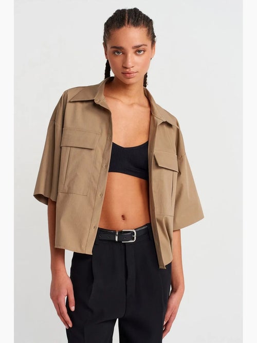 Camisa overshirt cropped oversized em crepe dilvin - Kiabi