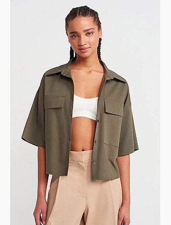 Camisa overshirt cropped oversized em crepe dilvin