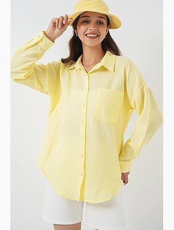 Camisa overshirt em mistura de linho com fecho de botões bdart
