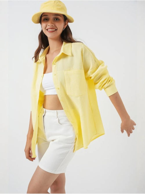 Camisa overshirt em mistura de linho com fecho de botões bdart - Kiabi Camisa overshirt em mistura de linho com fecho de botões bdart - Kiabi