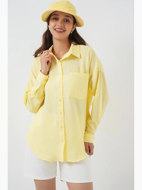 Camisa overshirt em mistura de linho com fecho de botões bdart - Kiabi Camisa overshirt em mistura de linho com fecho de botões bdart - Kiabi