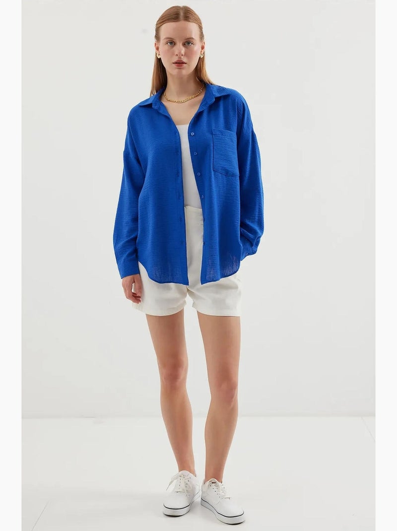 Camisa overshirt em mistura de linho com fecho de botões bdart Azul-cobalto - Kiabi
