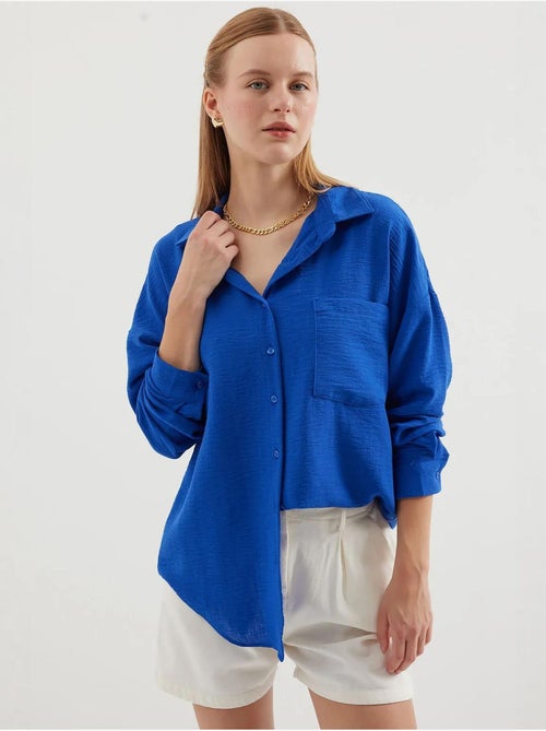 Camisa overshirt em mistura de linho com fecho de botões bdart - Kiabi Camisa overshirt em mistura de linho com fecho de botões bdart - Kiabi