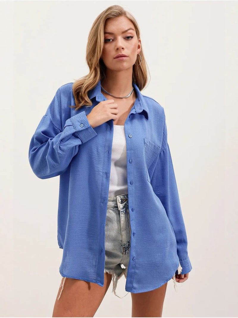 Camisa overshirt em mistura de linho com fecho de botões bdart Azul - Kiabi