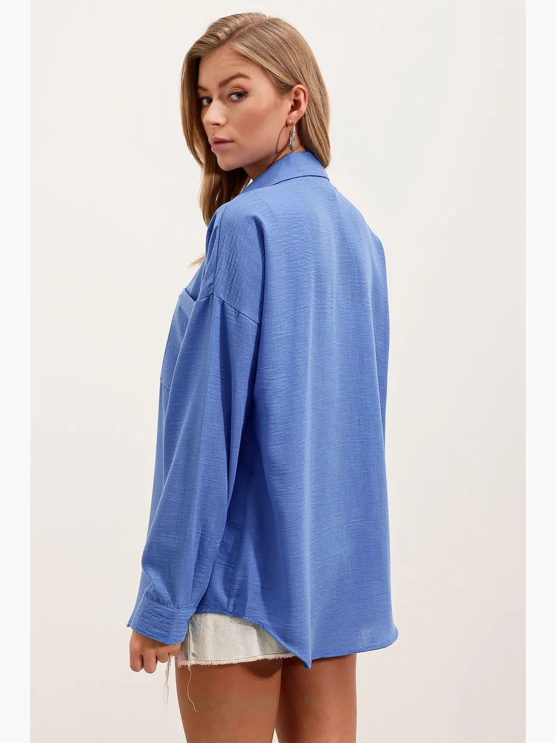 Camisa overshirt em mistura de linho com fecho de botões bdart Azul - Kiabi